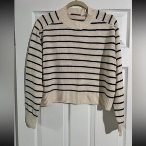 T Tahari Black and Cream Striped Sweater